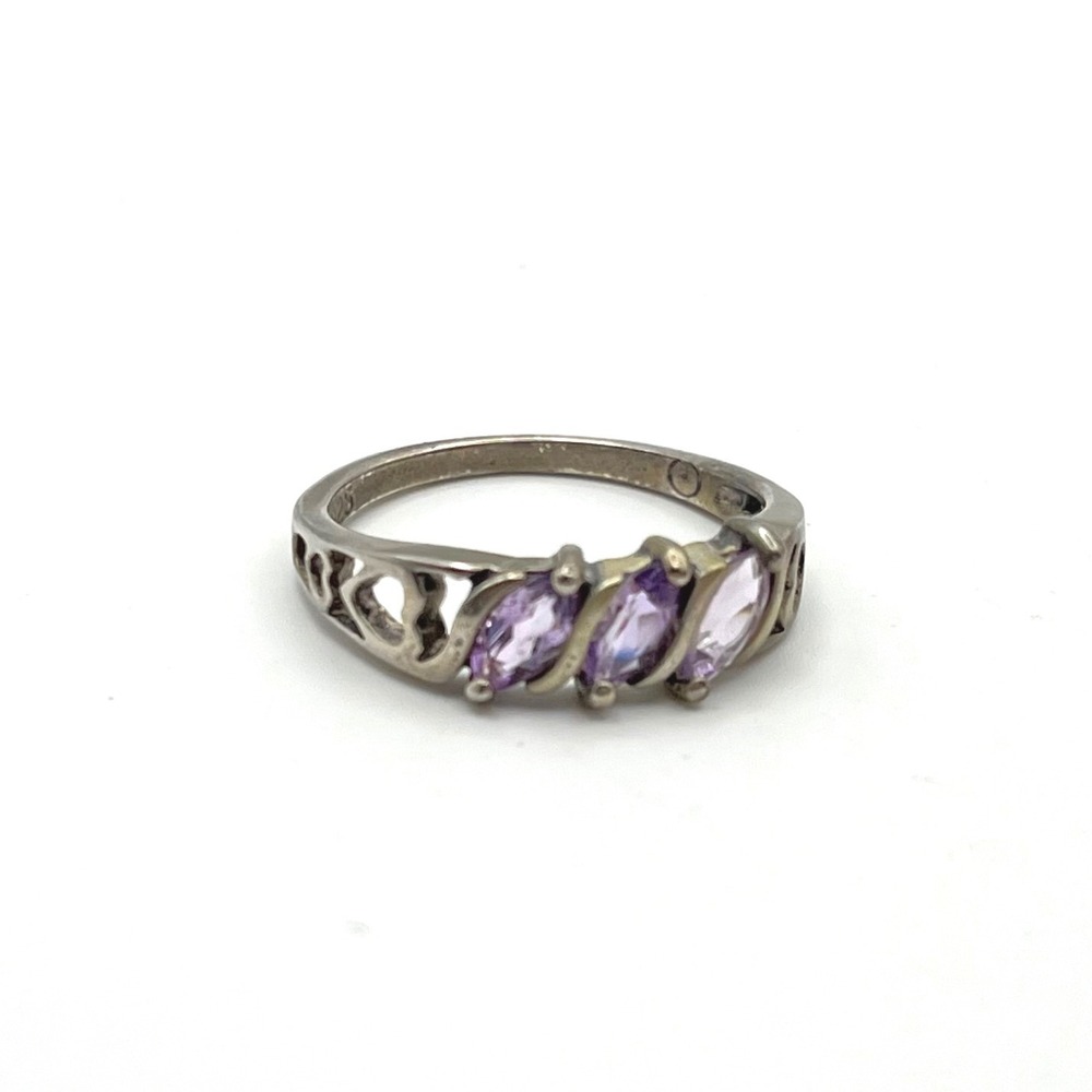Sterling Silver 925 Amethyst Marquise Heart Cutout Ring Size 7.5 Purple Gemstone